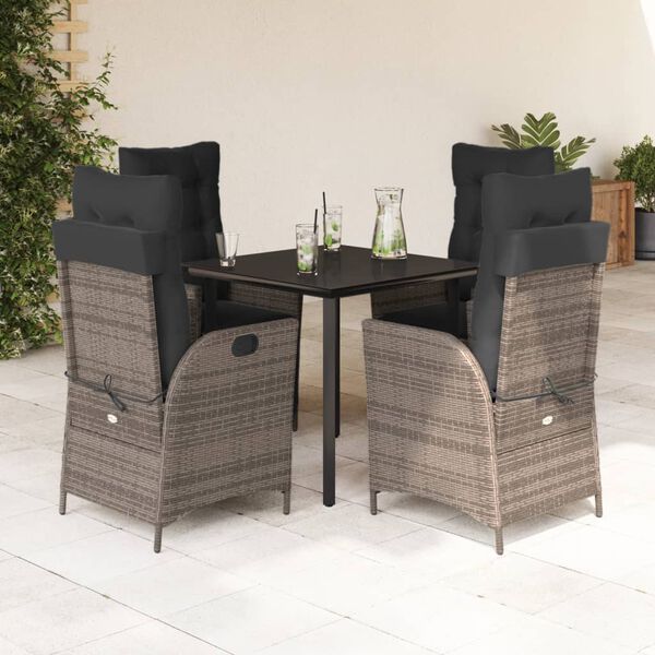 vidaXL Set da Pranzo da Giardino 5 pz con Cuscini in Polyrattan Grigio