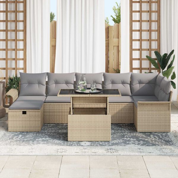 vidaXL Set Divano da Giardino con cuscino 8 pcs Beige Poly Rattan