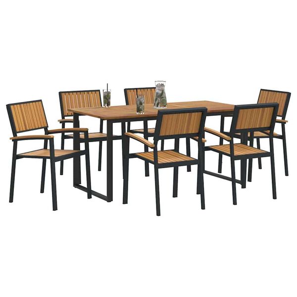 vidaXL Set da Pranzo per Giardino 7 pcs Nero e marrone