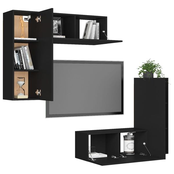 vidaXL Set di Mobili Porta TV 4 pz Nero in Legno Multistrato