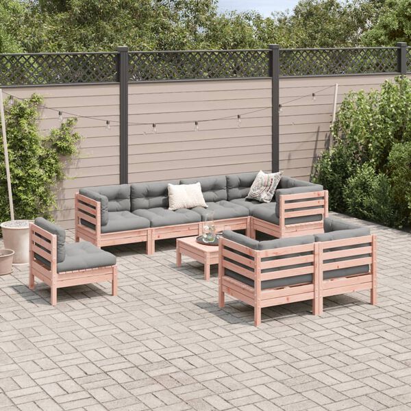 vidaXL Set Divani Giardino 9 pz Cuscini Legno Massello Abete Douglas
