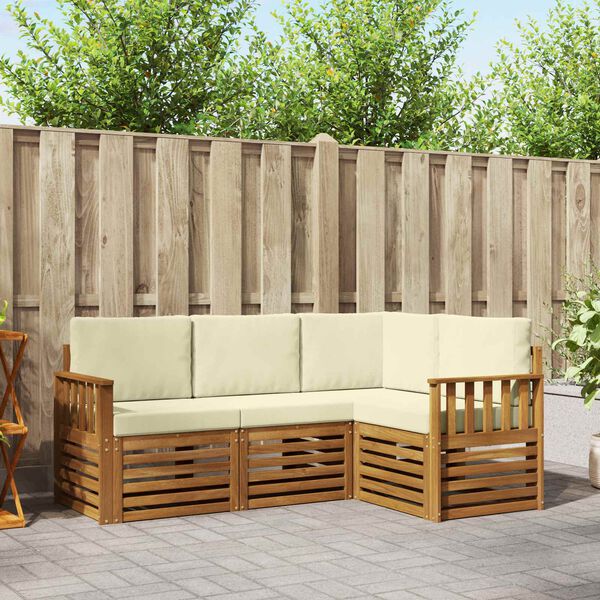 vidaXL Set divani 4 pcs Naturale e Crema Legno di Acacia Massello