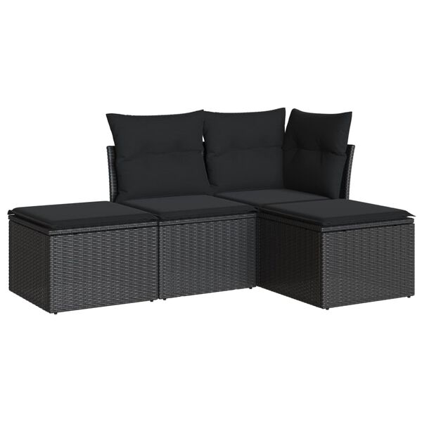 vidaXL Set Divani da Giardino 4 pz con Cuscini Nero in Polyrattan
