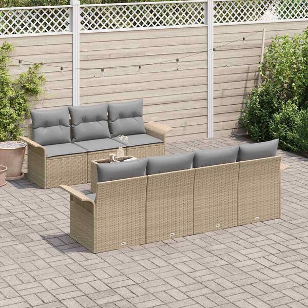 vidaXL Set Divano da Giardino con cuscino 8 pcs Beige polyrattan