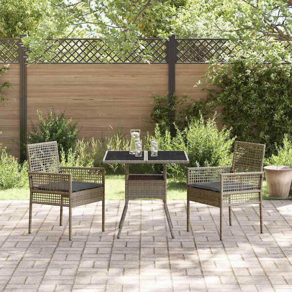 vidaXL Set da Pranzo per Giardino 3 pcs Grigio Poly Rattan