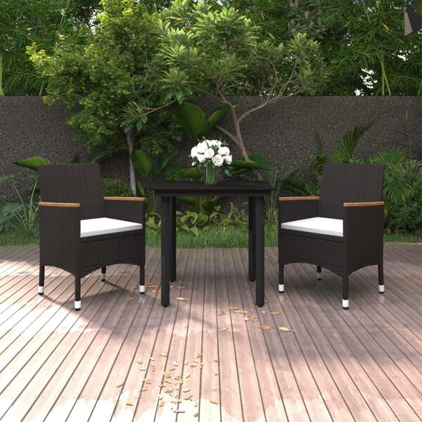 vidaXL Set da Pranzo per Giardino 3 pz con Cuscini Polyrattan e Vetro
