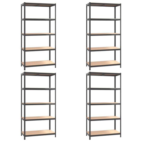 vidaXL Scaffali 5 Ripiani 4pz Antracite in Acciaio e Legno Multistrato