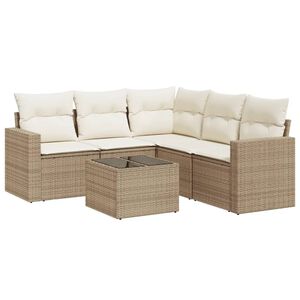 vidaXL Set Divano da Giardino 6 pz con Cuscini Beige in Polyrattan
