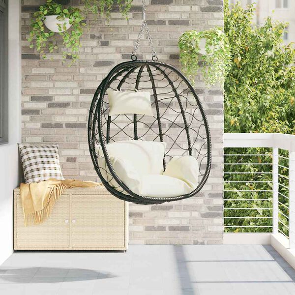 vidaXL Sedia uovo sospesa Bianco crema 91,5 x 60 x 110 cm polyrattan