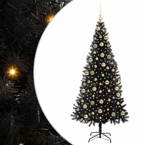 vidaXL Albero di Natale con 300 LED con supporto Nero 210 cm PVC