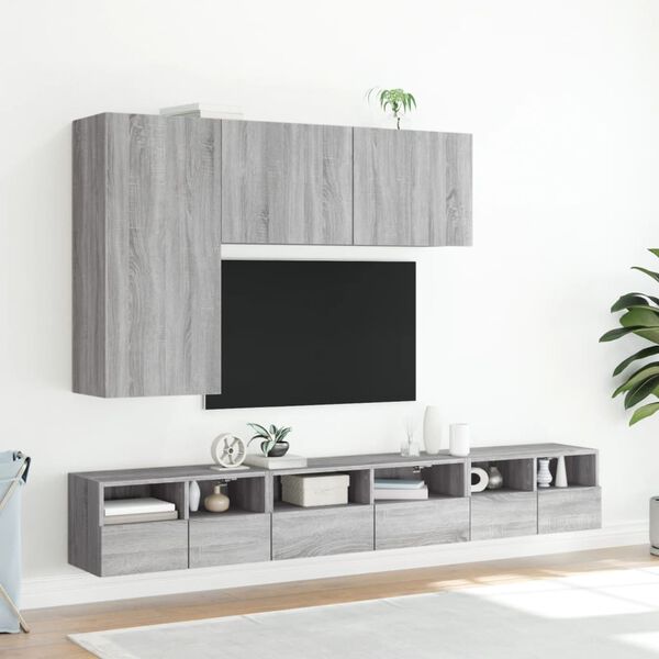 vidaXL Mobili TV Muro 2pz Grigio Sonoma 60x30x30 cm Legno Multistrato