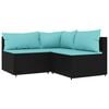 vidaXL Set Divani da Giardino 3 pz con Cuscini Nero in Polyrattan