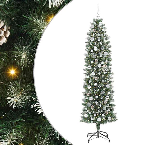vidaXL Albero di Natale Artificiale Sottile Verde e Bianco 210 cm