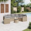 vidaXL Divano Giardino Tavolo e Cuscini Semicircolare Beige Polyrattan