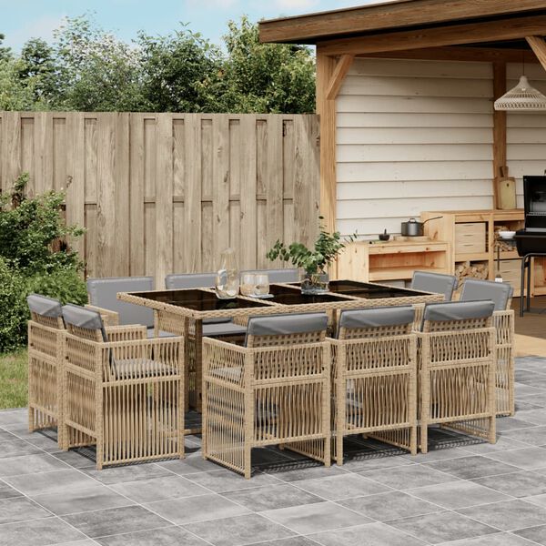 vidaXL Set Pranzo da Giardino 11 pz con Cuscini Beige Misto Polyrattan
