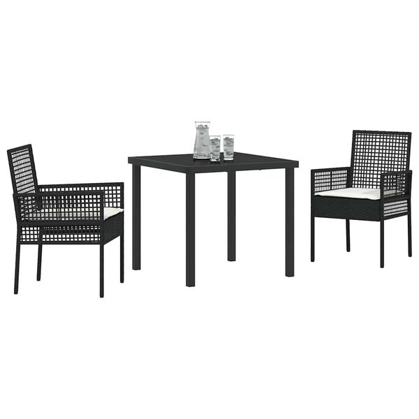 vidaXL Set da Pranzo per Giardino con cuscino 3 pcs Nero polyrattan