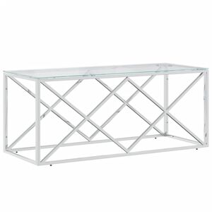 vidaXL Tavolino da Salotto 110x45x45 cm in Acciaio Inox e Vetro