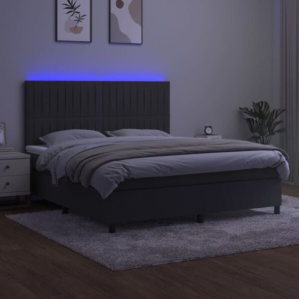 vidaXL Letto a Molle con Materasso e LED Grigio Scuro 160x200 cm