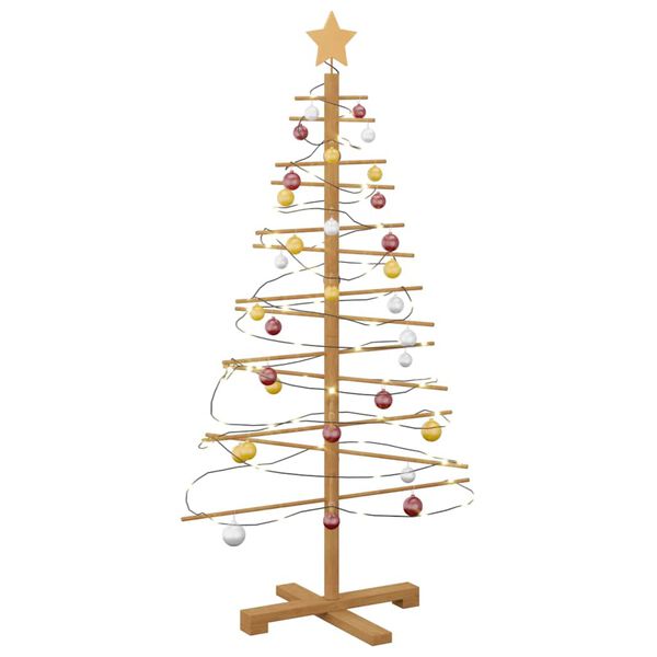 vidaXL Albero di Natale in legno con supporto Marrone 125 cm Bamb&ugrave;