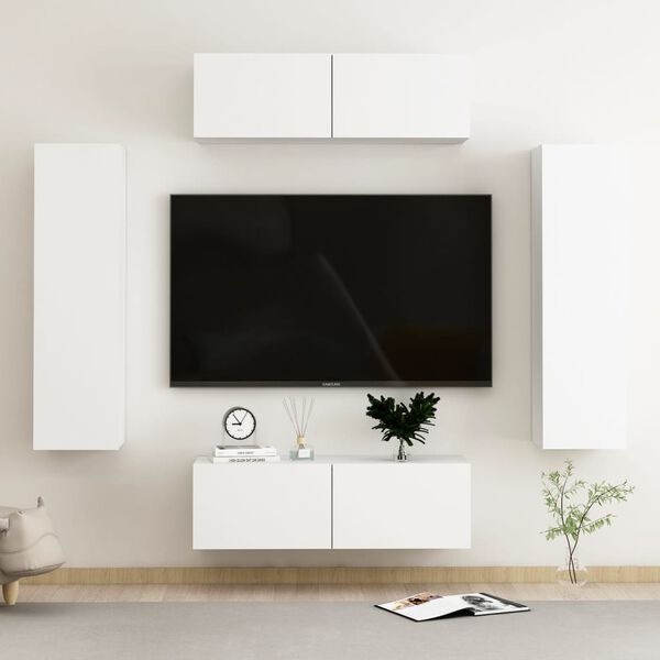 vidaXL Set Mobili Porta TV 4 pz Bianco in Legno Multistrato