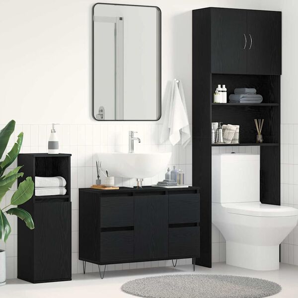 vidaXL Armadio per Lavabo da Bagno Rovere Nero 80 x 33 x 60 cm
