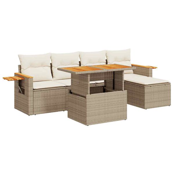 vidaXL Set Divano da Giardino 6 pz con Cuscini Beige Polyrattan Acacia