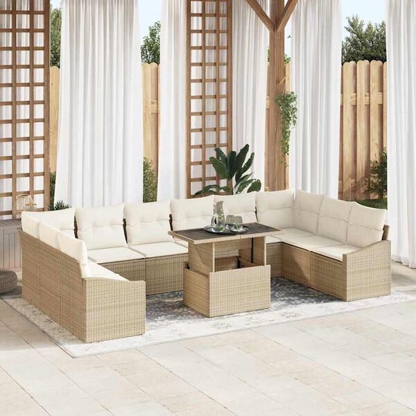 vidaXL Set Divano da Giardino con cuscino 11 pcs Beige e Crema