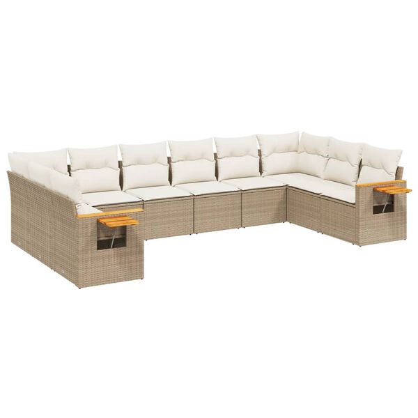 vidaXL Set Divano da Giardino 10 pz con Cuscini Beige in Polyrattan