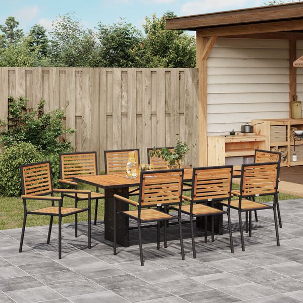 vidaXL Set da Pranzo per Giardino 9 pcs Nero e Marrone polyrattan