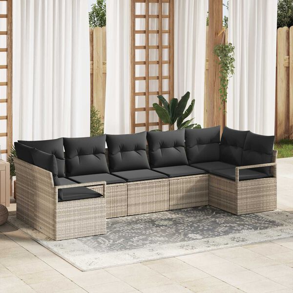 vidaXL Set Divano da Giardino 7 pcs Grigio chiaro polyrattan