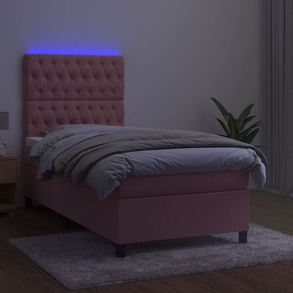 vidaXL Letto a Molle con Materasso e LED Rosa 80x200 cm in Velluto