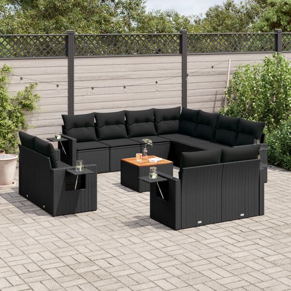 vidaXL Set Divani da Giardino 12 pz con Cuscini Nero in Polyrattan