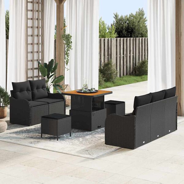 vidaXL Set Divano da Giardino 8 pcs Nero polyrattan