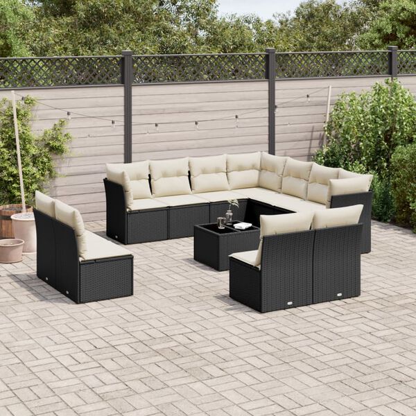 vidaXL Set Divani da Giardino 12 pz con Cuscini Nero in Polyrattan