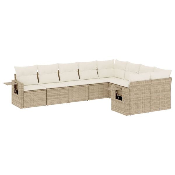 vidaXL Set Divano da Giardino 9 pz con Cuscini Beige in Polyrattan