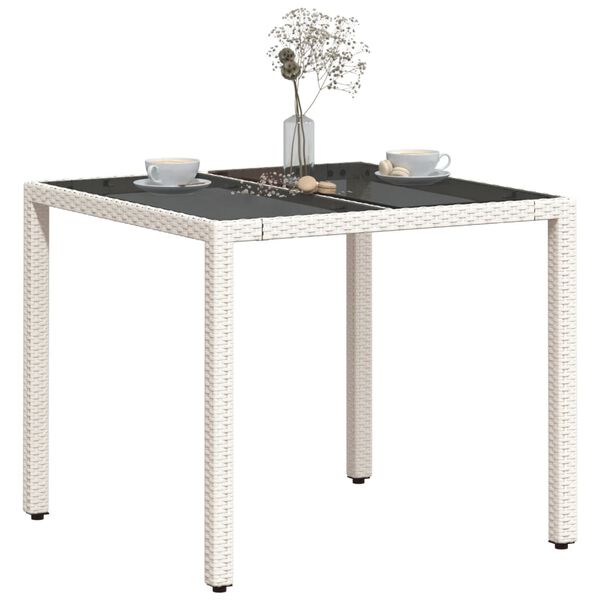 vidaXL Tavolo Giardino con Piano Vetro Bianco 90x90x75 cm Polyrattan