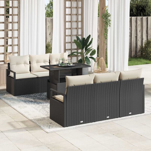vidaXL Set Divano da Giardino con cuscino 7 pcs Nero Poly Rattan