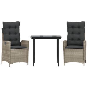 vidaXL Set Pranzo da Giardino 3pz con Cuscini Grigio Chiaro Polyrattan