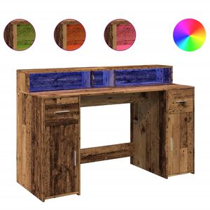 vidaXL Scrivania con Luci LED Legno Antico 140x55x91 cm in Multistrato