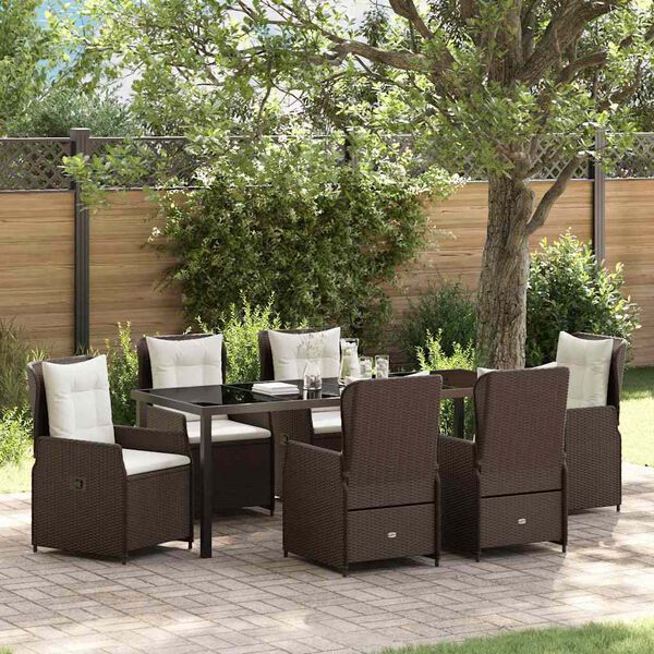 vidaXL Set da Pranzo per Giardino 7 pcs Marrone polyrattan