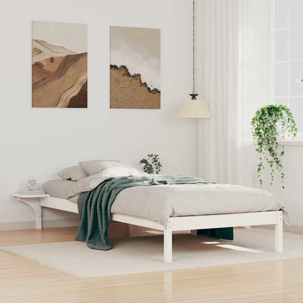 vidaXL Letto con Tavolini Laterali Bianco 90 x 210 cm Pino massello