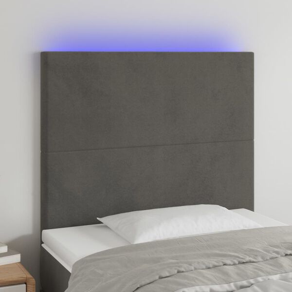 vidaXL Testiera a LED Grigio Scuro 90x5x118/128 cm in Velluto