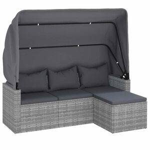 vidaXL Divano Giardino 3 Posti Tetto e Poggiapiedi Grigio Polyrattan