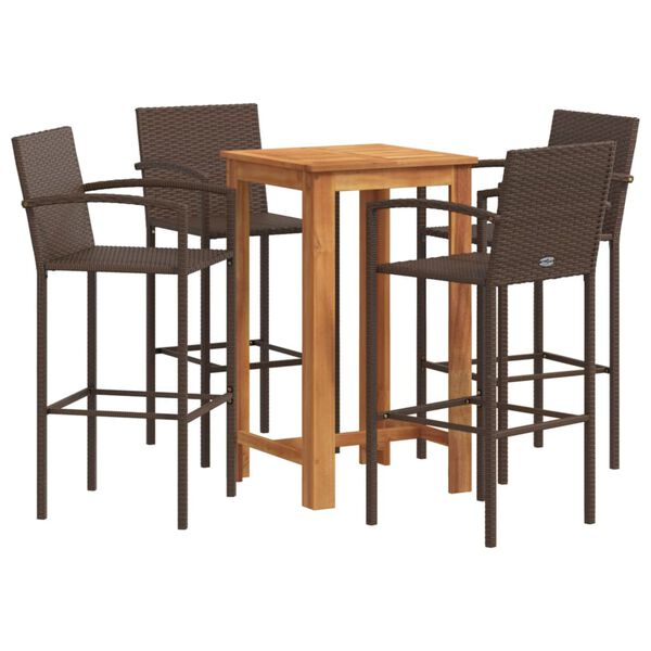 vidaXL Set Bar Giardino 5pz Marrone Legno Massello Acacia e Polyrattan