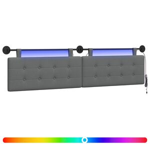 vidaXL Testiera sospesa Con luce LED Grigio Scuro Tessuto