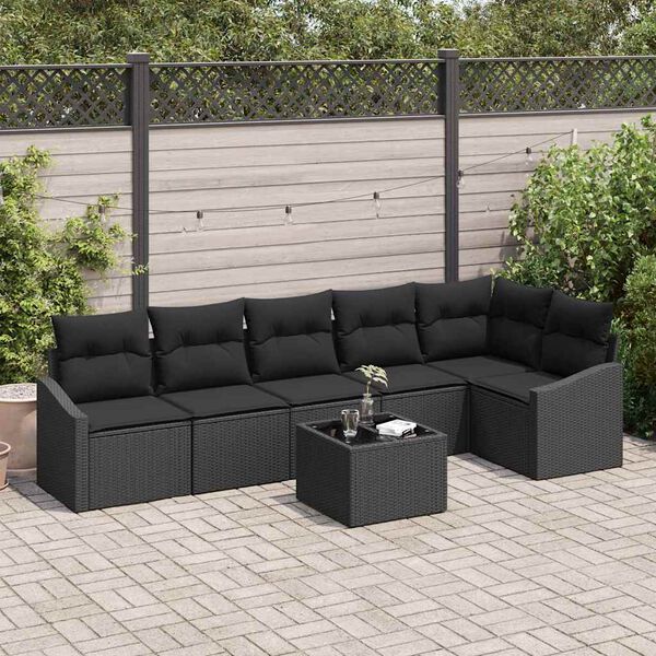 vidaXL Set di divani con cuscino 7 pcs Nero polyrattan