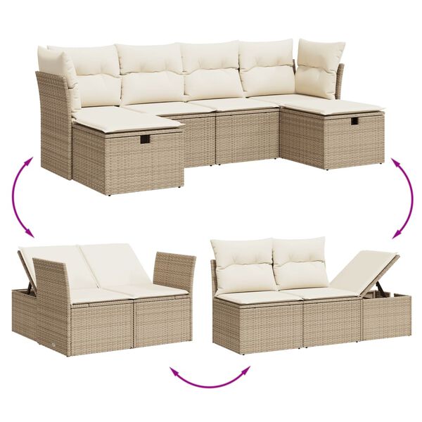 vidaXL Set Divano da Giardino 6 pz con Cuscini Beige in Polyrattan