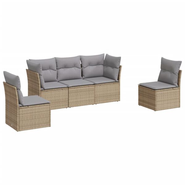 vidaXL Set Divano da Giardino 5 pz con Cuscini Beige in Polyrattan