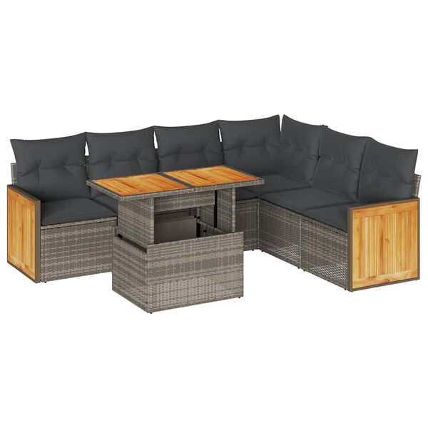 vidaXL Set Divani da Giardino 7pz con Cuscini Grigio Polyrattan Acacia