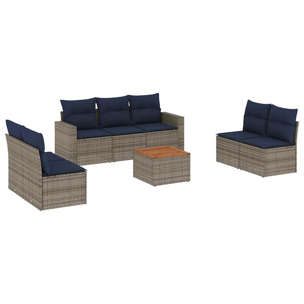 vidaXL Set Divani da Giardino 8 pz con Cuscini Grigio in Polyrattan